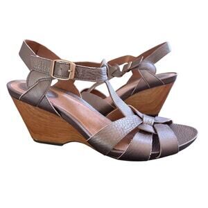 Clarks Wedge Sandal Women's Size 10 Leather Brown Pewter Boho Chic Capsule Artsy